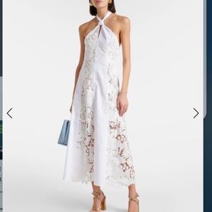 Oscar De La Renta - Botanical Guipure Paneled Poplin Halter Maxi Dress